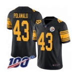 Men's Pittsburgh Steelers #43 Troy Polamalu Limited Black Rush Vapor Untouchable 100th Season Football Jersey