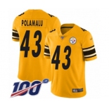 Men's Pittsburgh Steelers #43 Troy Polamalu Limited Gold Inverted Legend 100th Season Football Jersey