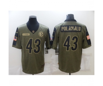 Men's Pittsburgh Steelers #43 Troy Polamalu Nike Olive 2021 Salute To Service Limited Player Jersey