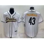 Men's Pittsburgh Steelers #43 Troy Polamalu White With Patch Cool Base Stitched Baseball Jersey