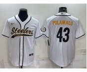 Men's Pittsburgh Steelers #43 Troy Polamalu White With Patch Cool Base Stitched Baseball Jersey