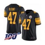 Men's Pittsburgh Steelers #47 Mel Blount Limited Black Rush Vapor Untouchable 100th Season Football Jersey