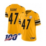 Men's Pittsburgh Steelers #47 Mel Blount Limited Gold Inverted Legend 100th Season Football Jersey