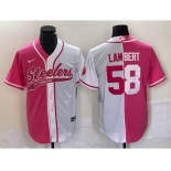 Men's Pittsburgh Steelers #58 Jack Lambert Pink White Two Tone With Patch Cool Base Stitched Baseball Jersey