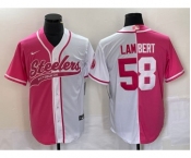 Men's Pittsburgh Steelers #58 Jack Lambert Pink White Two Tone With Patch Cool Base Stitched Baseball Jersey