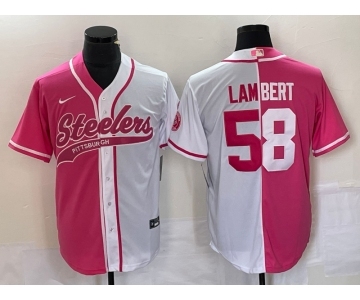 Men's Pittsburgh Steelers #58 Jack Lambert Pink White Two Tone With Patch Cool Base Stitched Baseball Jersey