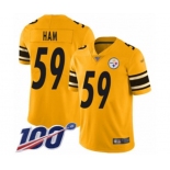 Men's Pittsburgh Steelers #59 Jack Ham Limited Gold Inverted Legend 100th Season Football Jersey