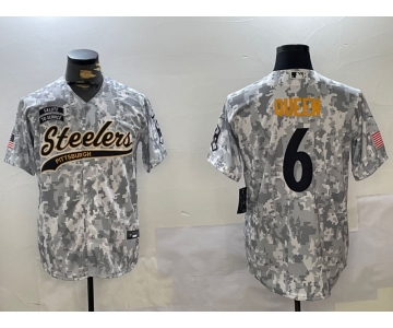 Men's Pittsburgh Steelers #6 Patrick Queen Arctic Camo 2024 Salute to Service Stitched Baseball Jersey