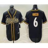 Men's Pittsburgh Steelers #6 Patrick Queen Black With Patch Cool Base Stitched Baseball Jersey