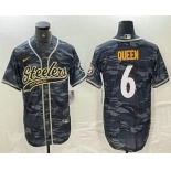 Men's Pittsburgh Steelers #6 Patrick Queen Camo With Patch Cool Base Stitched Baseball Jersey