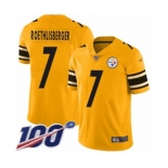 Men's Pittsburgh Steelers #7 Ben Roethlisberger Limited Gold Inverted Legend 100th Season Football Jersey