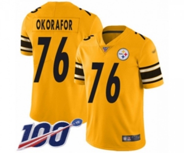 Men's Pittsburgh Steelers #76 Chukwuma Okorafor Limited Gold Inverted Legend 100th Season Football Jersey