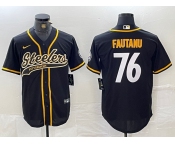 Men's Pittsburgh Steelers #76 Troy Fautanu Black With Patch Cool Base Stitched Baseball Jersey