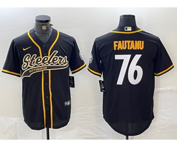 Men's Pittsburgh Steelers #76 Troy Fautanu Black With Patch Cool Base Stitched Baseball Jersey