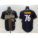 Men's Pittsburgh Steelers #76 Troy Fautanu Black With Patch Cool Base Stitched Baseball Jerseys