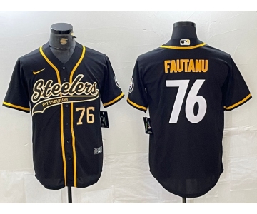 Men's Pittsburgh Steelers #76 Troy Fautanu Black With Patch Cool Base Stitched Baseball Jerseys