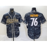 Men's Pittsburgh Steelers #76 Troy Fautanu Grey Camo With Patch Cool Base Stitched Baseball Jersey