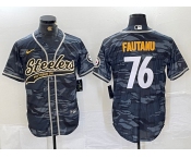 Men's Pittsburgh Steelers #76 Troy Fautanu Grey Camo With Patch Cool Base Stitched Baseball Jersey