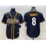 Men's Pittsburgh Steelers #8 Kenny Pickett Black With Patch Cool Base Stitched Baseball Jersey