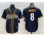 Men's Pittsburgh Steelers #8 Kenny Pickett Black With Patch Cool Base Stitched Baseball Jersey