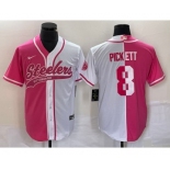 Men's Pittsburgh Steelers #8 Kenny Pickett Pink White Two Tone With Patch Cool Base Stitched Baseball Jersey