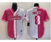 Men's Pittsburgh Steelers #8 Kenny Pickett Pink White Two Tone With Patch Cool Base Stitched Baseball Jersey