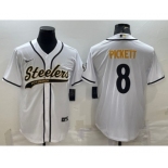 Men's Pittsburgh Steelers #8 Kenny Pickett White With Patch Cool Base Stitched Baseball Jersey