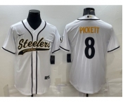 Men's Pittsburgh Steelers #8 Kenny Pickett White With Patch Cool Base Stitched Baseball Jersey