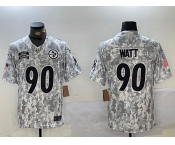 Men's Pittsburgh Steelers #90 T. J. Watt 2024 Arctic Camo Salute To Service Limited Stitched Football Jersey