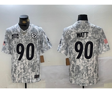 Men's Pittsburgh Steelers #90 T. J. Watt 2024 Arctic Camo Salute To Service Limited Stitched Football Jersey