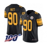 Men's Pittsburgh Steelers #90 T. J. Watt Limited Black Rush Vapor Untouchable 100th Season Football Jersey