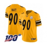 Men's Pittsburgh Steelers #90 T. J. Watt Limited Gold Inverted Legend 100th Season Football Jersey