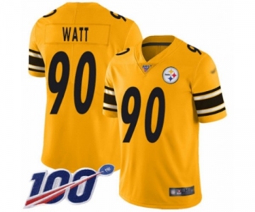 Men's Pittsburgh Steelers #90 T. J. Watt Limited Gold Inverted Legend 100th Season Football Jersey