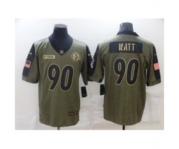 Men's Pittsburgh Steelers #90 T. J. Watt Nike Olive 2021 Salute To Service Limited Player Jersey