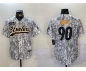 Men's Pittsburgh Steelers #90 T.J. Watt 2024 Arctic Camo Salute To Service Stitched Baseball Jersey