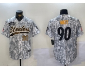 Men's Pittsburgh Steelers #90 T.J. Watt 2024 Arctic Camo Salute To Service Stitched Baseball Jerseys