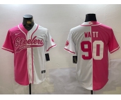 Men's Pittsburgh Steelers #90 T.J. Watt 2024 Arctic Red White Salute To Service Stitched Baseball Jersey