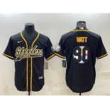 Men's Pittsburgh Steelers #90 TJ Watt Black Team Big Logo With Patch Cool Base Stitched Baseball Jersey