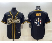 Men's Pittsburgh Steelers #90 TJ Watt Black Team Big Logo With Patch Cool Base Stitched Baseball Jersey