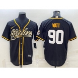 Men's Pittsburgh Steelers #90 T.J. Watt Black With Patch Cool Base Stitched Baseball Jersey