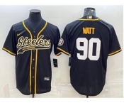 Men's Pittsburgh Steelers #90 TJ Watt Black With Patch Cool Base Stitched Baseball Jersey