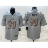 Men's Pittsburgh Steelers #90 TJ Watt LOGO Grey Atmosphere Fashion 2022 Vapor Untouchable Stitched Limited Jersey