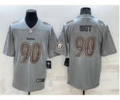 Men's Pittsburgh Steelers #90 TJ Watt LOGO Grey Atmosphere Fashion 2022 Vapor Untouchable Stitched Limited Jersey