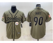 Men's Pittsburgh Steelers #90 TJ Watt Olive 2022 Salute to Service Cool Base Stitched Baseball Jersey