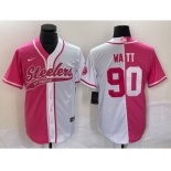 Men's Pittsburgh Steelers #90 TJ Watt Pink White Two Tone With Patch Cool Base Stitched Baseball Jersey