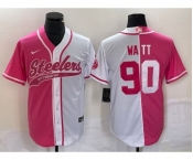 Men's Pittsburgh Steelers #90 TJ Watt Pink White Two Tone With Patch Cool Base Stitched Baseball Jersey