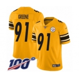 Men's Pittsburgh Steelers #91 Kevin Greene Limited Gold Inverted Legend 100th Season Football Jersey