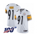 Men's Pittsburgh Steelers #91 Kevin Greene White Vapor Untouchable Limited Player 100th Season Football Jersey