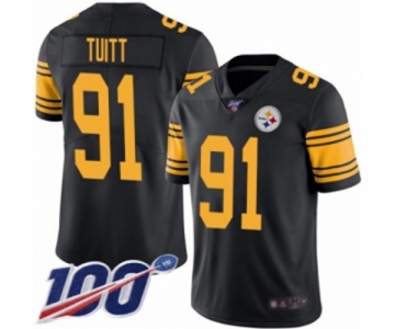 Men's Pittsburgh Steelers #91 Stephon Tuitt Limited Black Rush Vapor Untouchable 100th Season Football Jersey