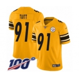 Men's Pittsburgh Steelers #91 Stephon Tuitt Limited Gold Inverted Legend 100th Season Football Jersey